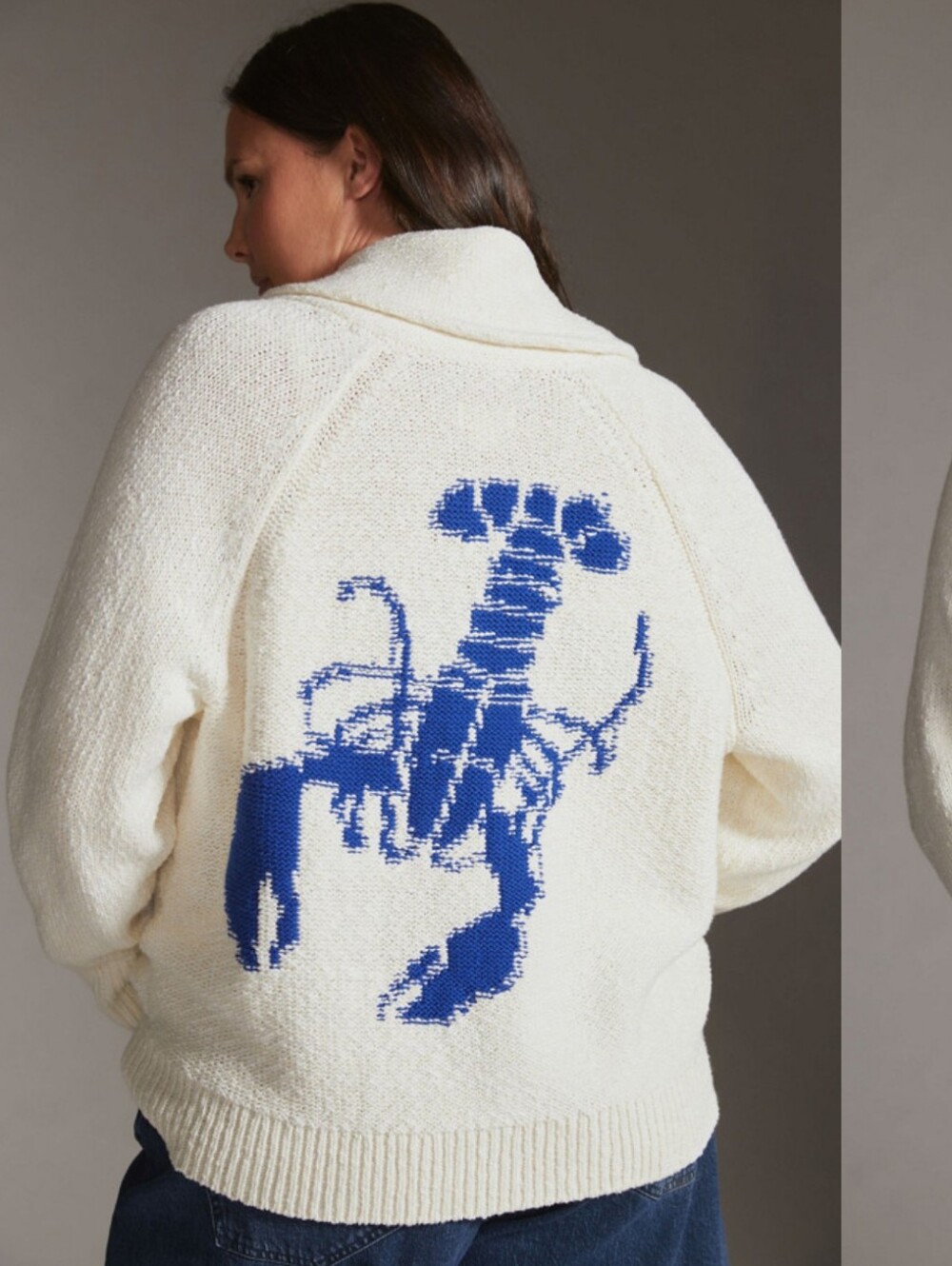 Anthropologie Maeve Blue Lobster Foldover Cardigan Chunky Knit Coastal Size M
